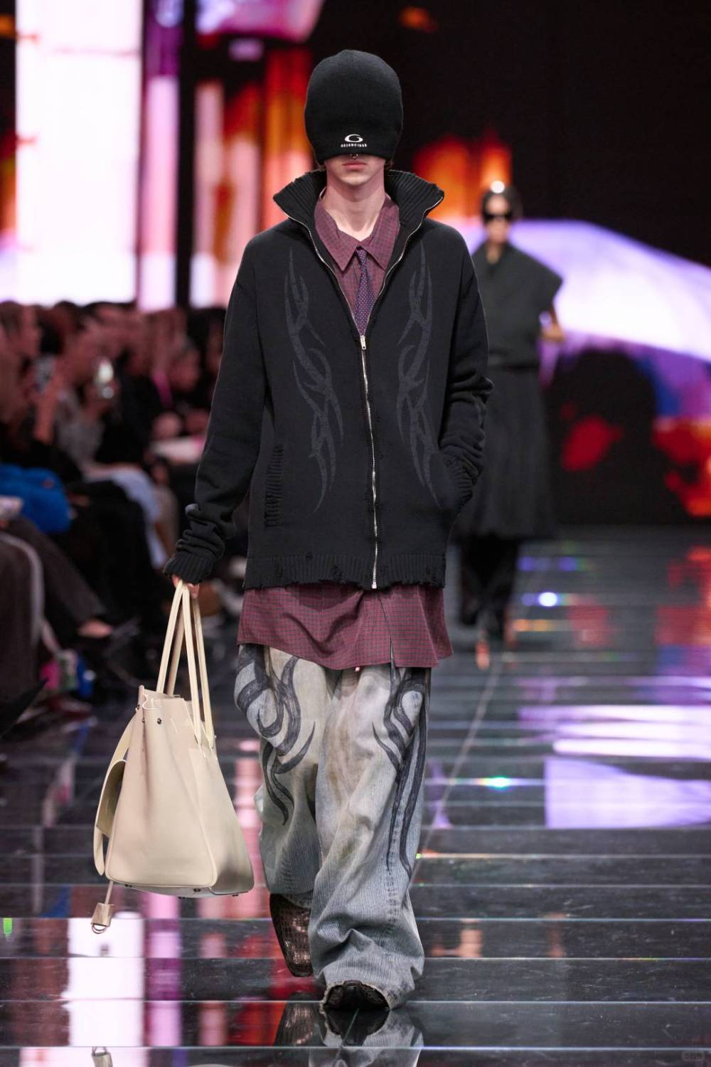 Balenciaga Men's Fall And Winter Show Models Y2k Vintage Dark Burgundy Plaid Shirt Loose Silhouette Lycra Fiber Single-breasted Lapel Shirt Jacket Ngvp #2471