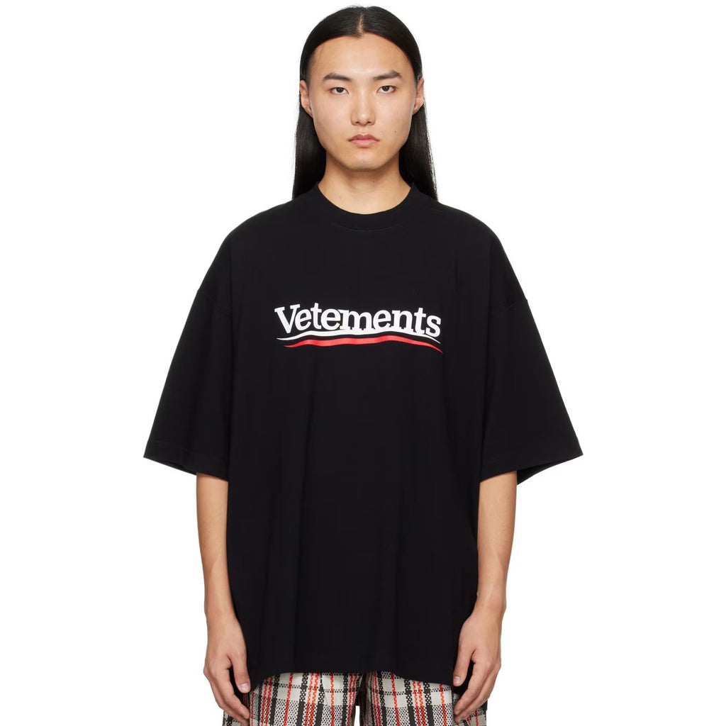 Vetements Men's and Women's Summer Letter Logo Printed Solid Colour Drop Shoulder Short Sleeve T-Shirt #99271