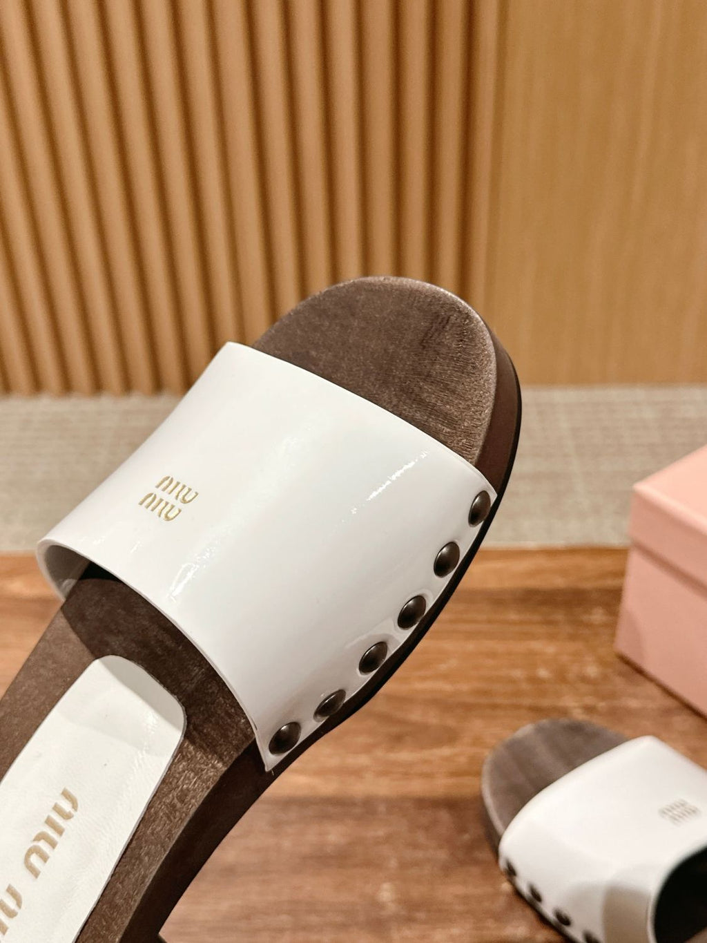 MiuMiu Women's Summer Fashion Casual Round Toe Slip On Suede Leather Wooden Sole Sandals Shoes #78432
