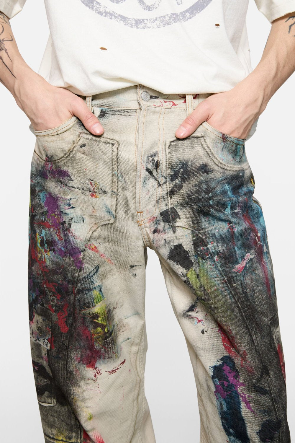 Acne Studios Men's Women's Four Seasons Old Graffiti Straight Leg Loose Fit Casual Denim Pants Ngvp #1693