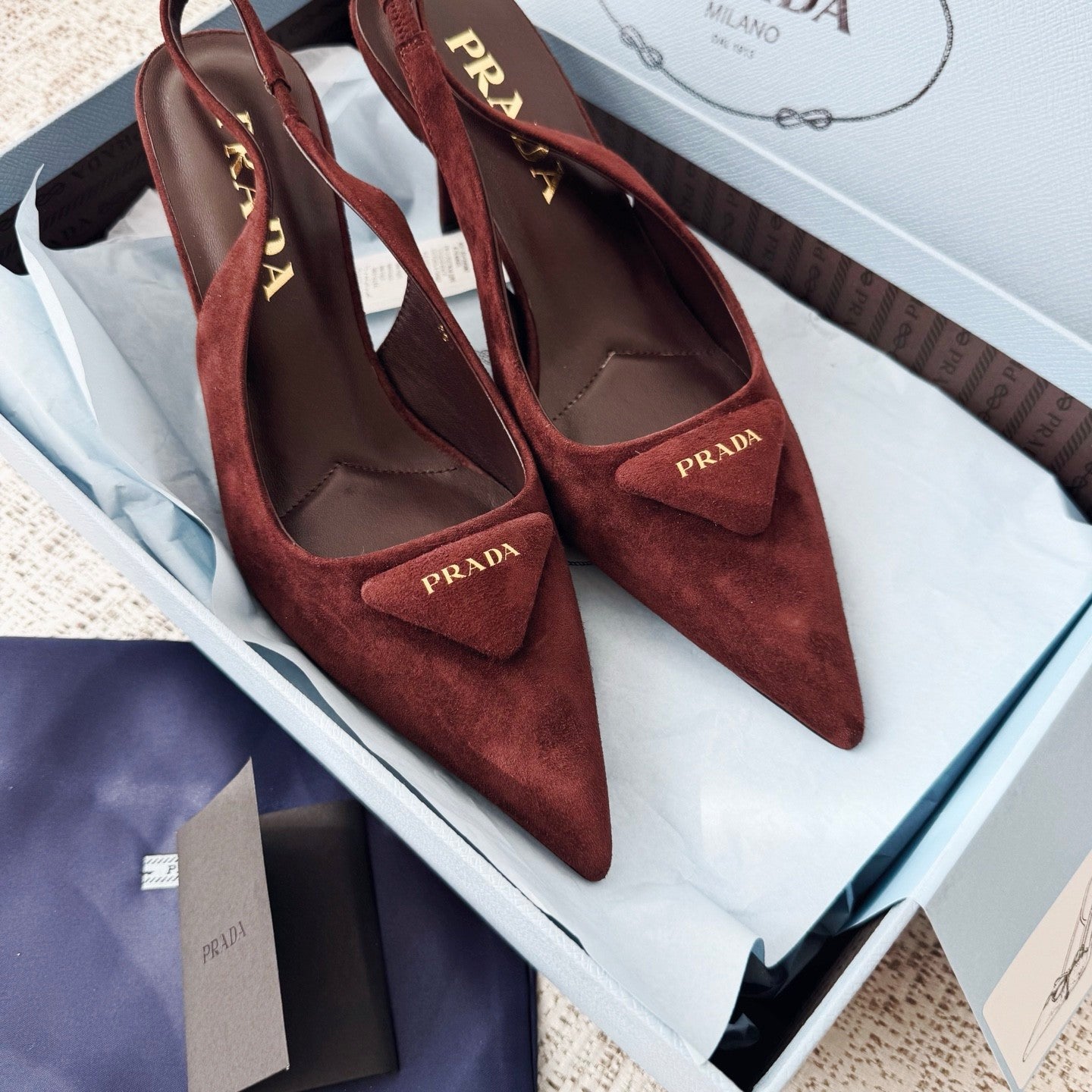 PRADA Suede Leather Slingback Pumps#388476