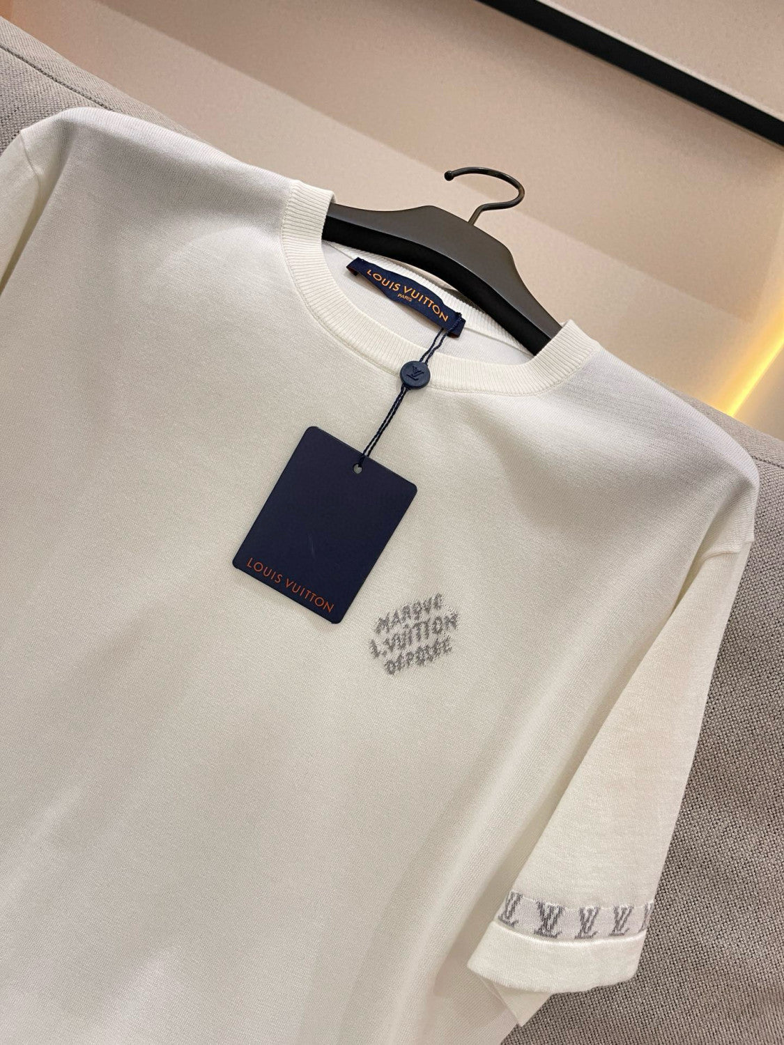 Louis Vuitton Men's Summer White Cotton Jersey Fabric Round Neck Short Sleeve T-shirt #99328
