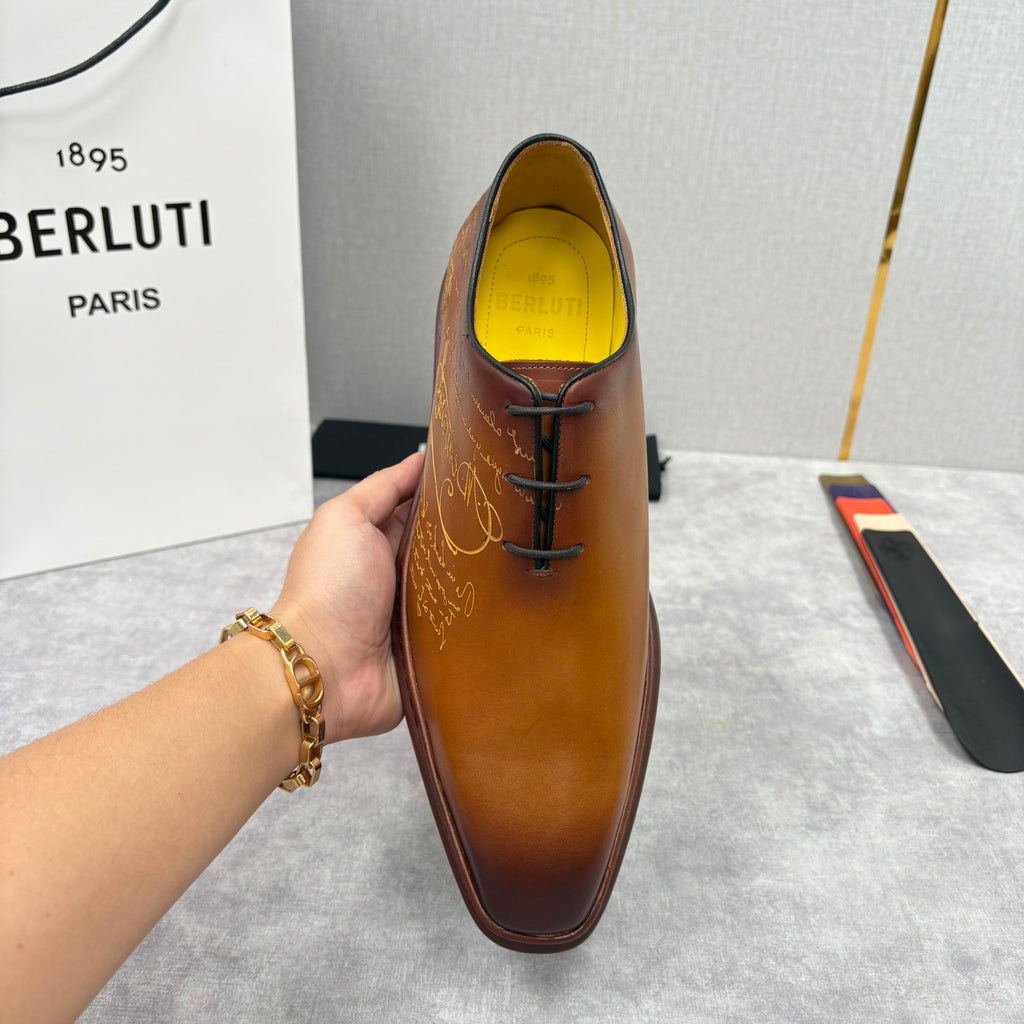 Berluti Men's Spring/Fall Classic Elegant Leather-Sourced Elastic Formal Midsole Dress Shoes #78574