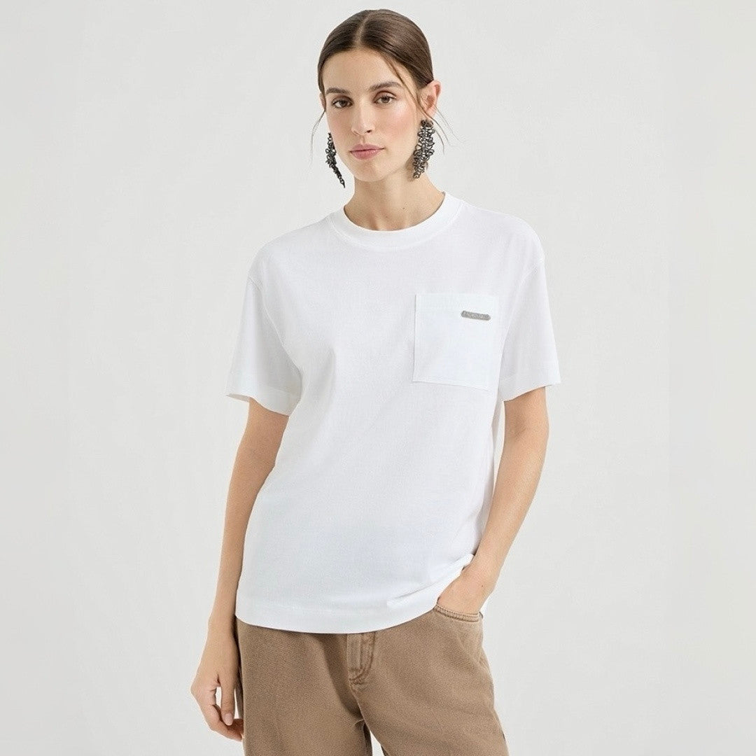 Brunello Cucinelli White Pocket Short Sleeved Cotton T-Shirt #376976