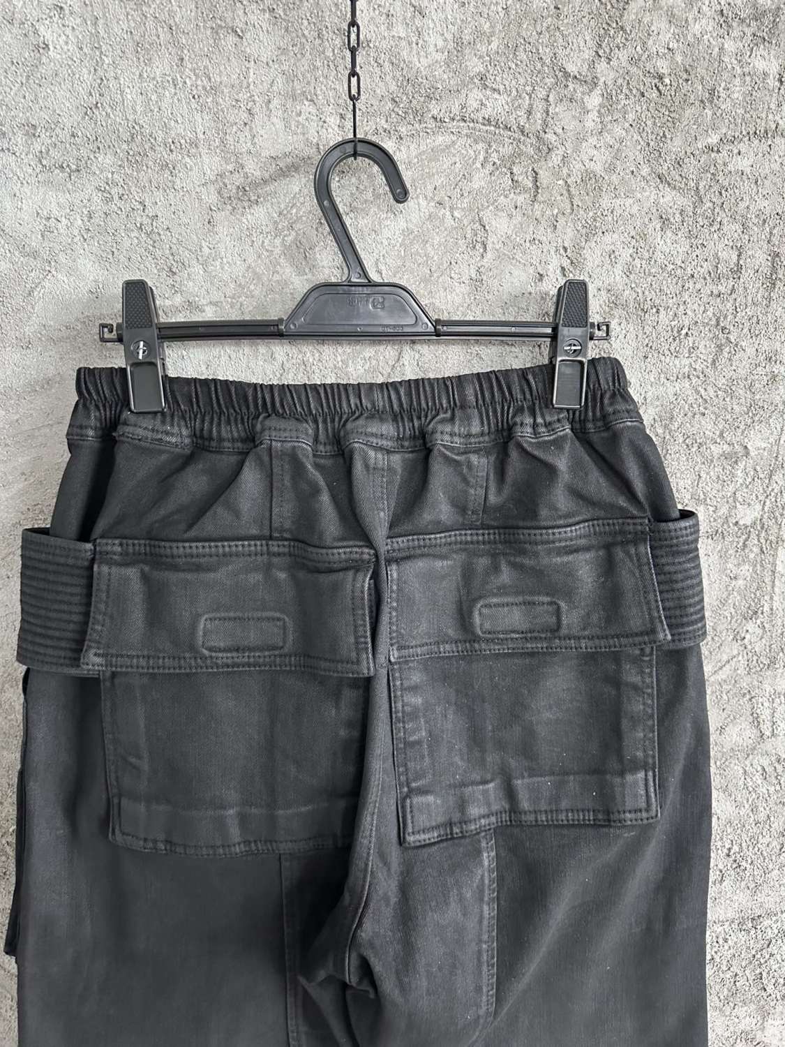 Rick Owens Men's Spring and Autumn Black Large Pocket Cotton Lace-Up Casual Work Pants #73375