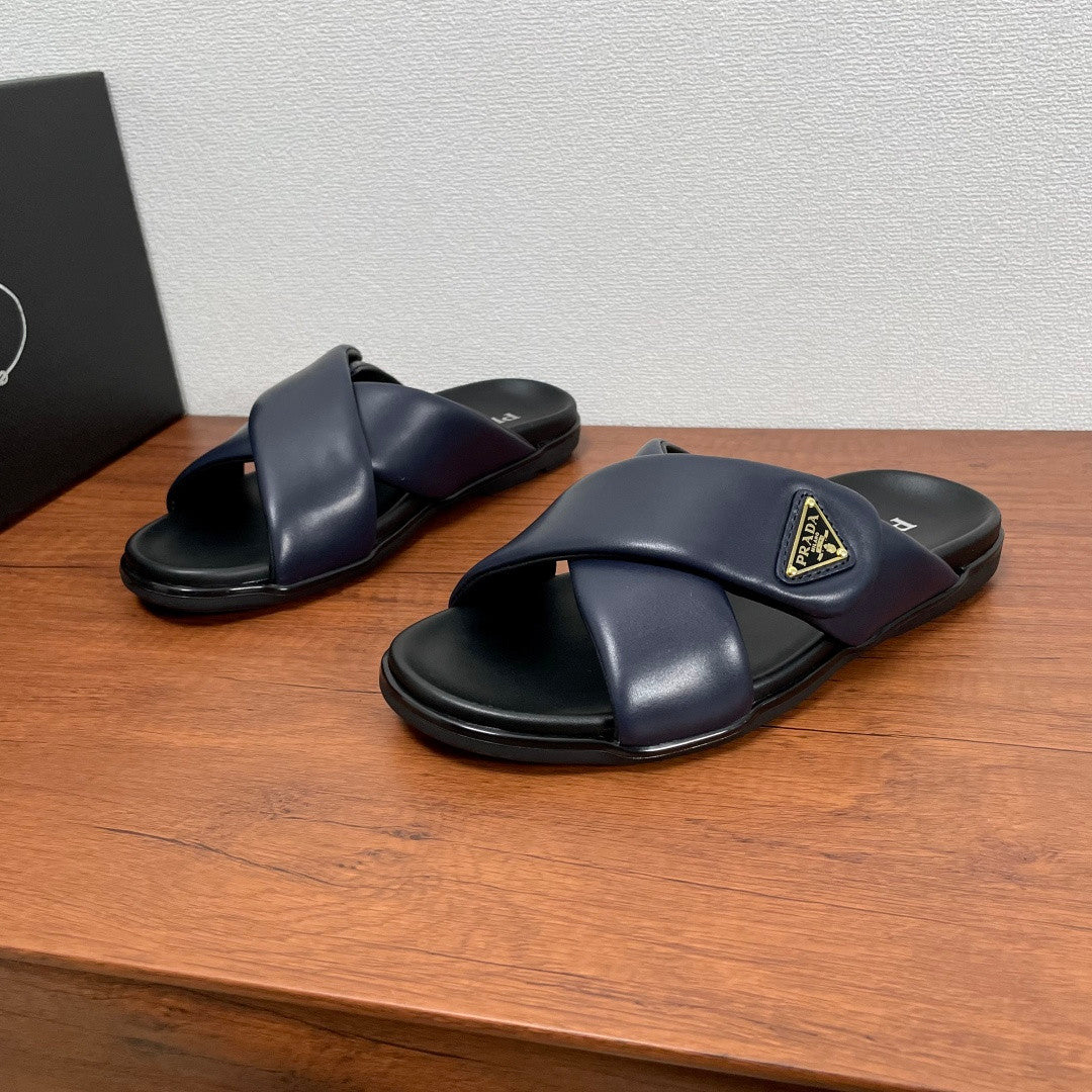 Prada Leather Cross Slides #383748