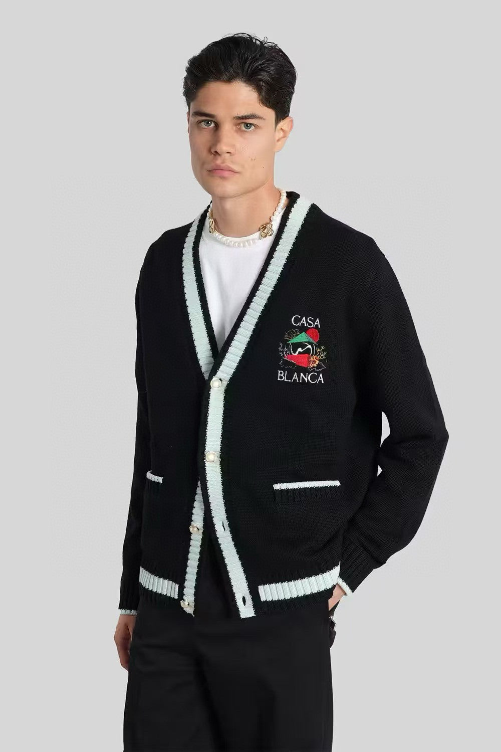 Casablanca Casa Mountain Temple Cardigan Men's And Women's Spring/autumn Fashion Casual Embroidered Badge V Neck Single Breasted Knitted Cardigan #78324