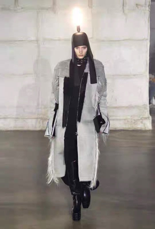 Rick Owens Men's Autumn And Winter Colorblocking Splicing Zipper Long Loose Fur Coat Ngvp #6964