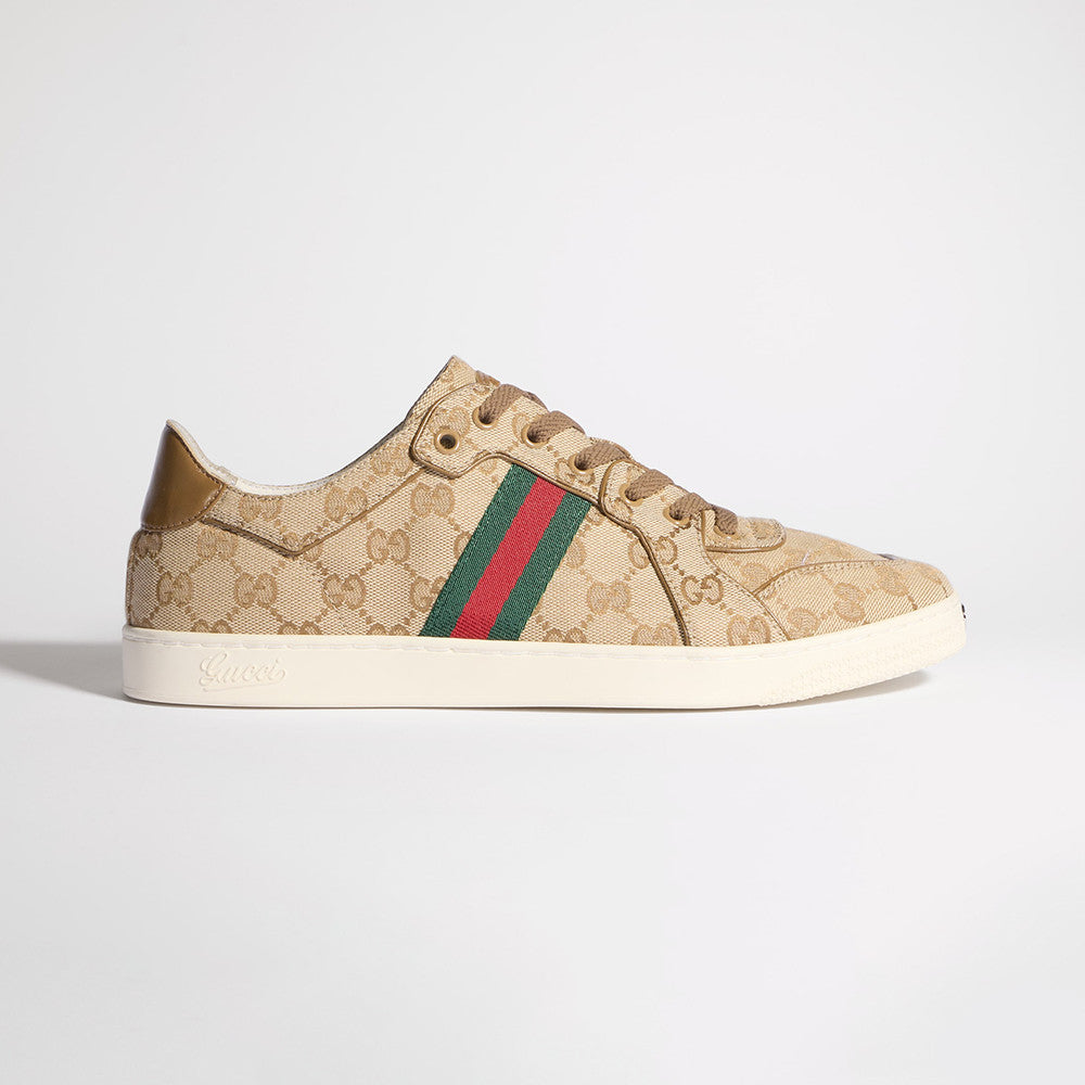 GUCCI Men's Stretch Low-top Sneaker in Sand and  GG canvas #383928