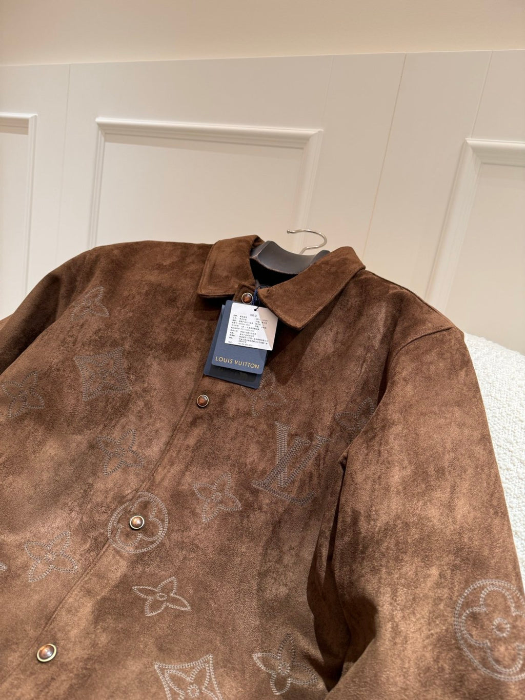 LOUIS VUITTON Monogram Embroidered Suede Overshirt #376523