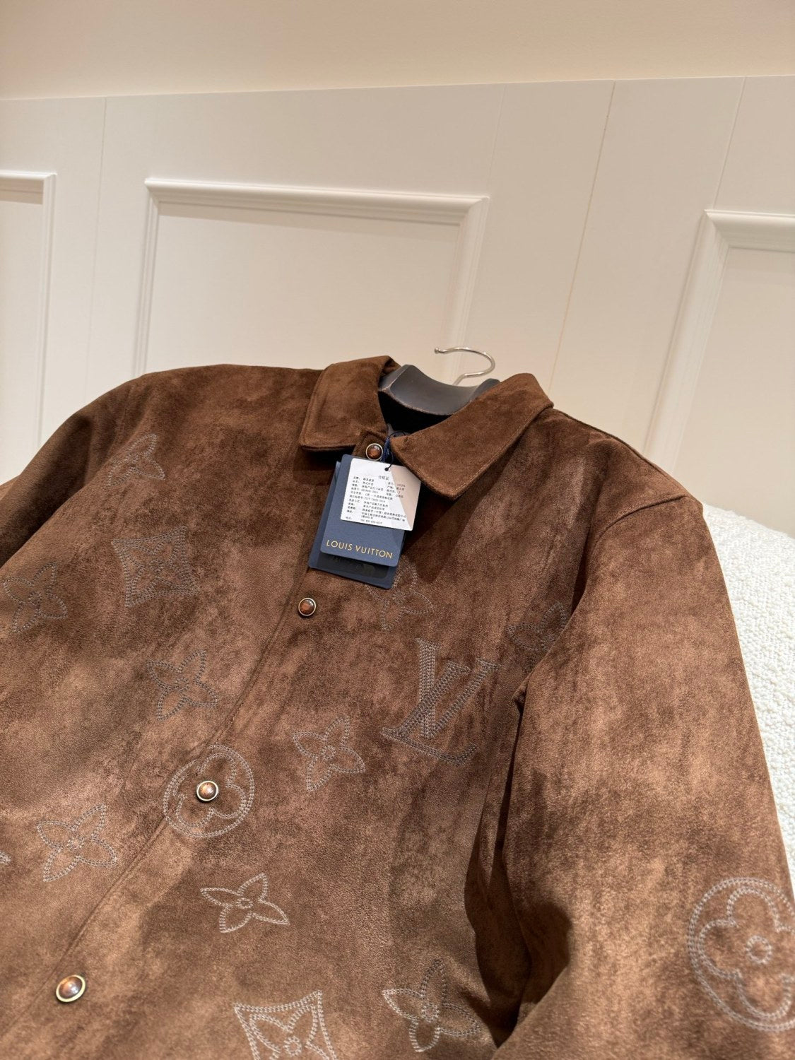 LOUIS VUITTON Monogram Embroidered Suede Overshirt #376523