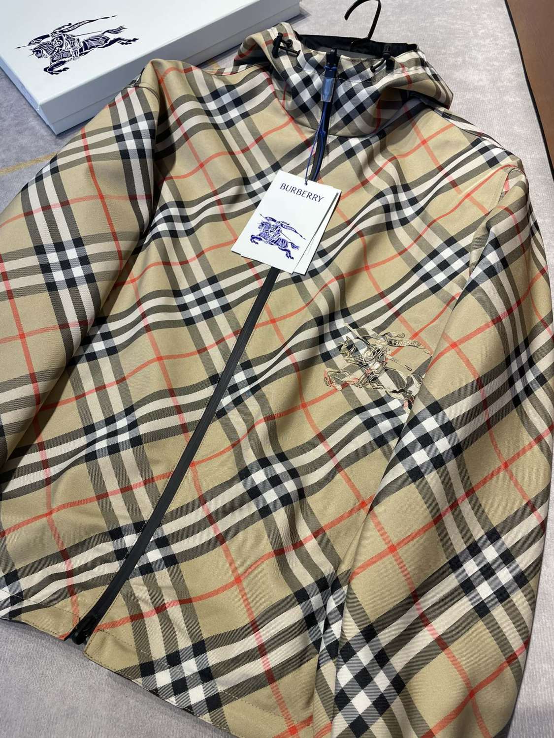 Burberry Men's Autumn and Winter Check Printed Reversible Zipper Hooded Long Sleeve Jacket #73814