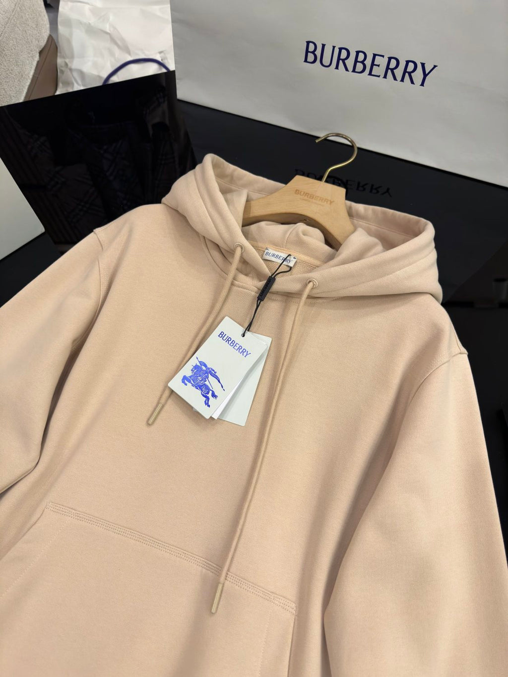 Burberry Men's Spring and Autumn Solid Color Plaid Pocket Loose Hooded Long Sleeve Sweatshirt #74743