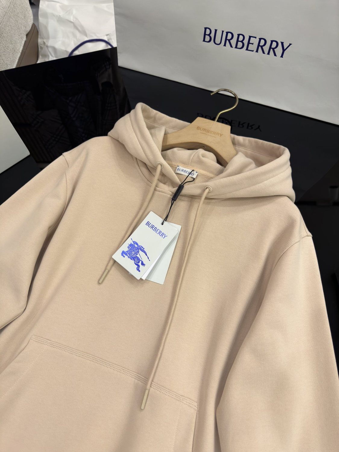 Burberry Men's Spring and Autumn Solid Color Plaid Pocket Loose Hooded Long Sleeve Sweatshirt #74743