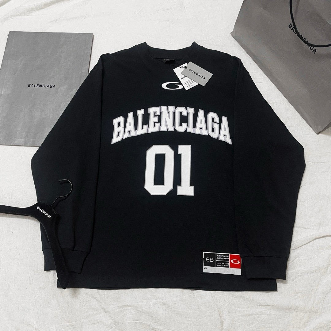Balenciaga Men's Summer Letter Logo Print Round Neck Regular Fit Long Sleeve T-Shirt #74596