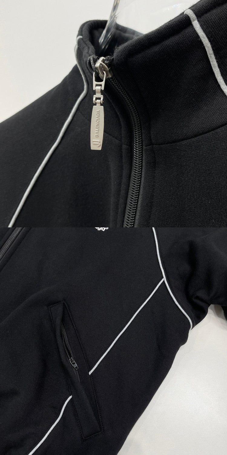 Balenciaga Men's Spring and Autumn Black Logo Printed Standing Collar Zipper Sports Jacket Loose Midriff Casual Pants Suit Set #73687