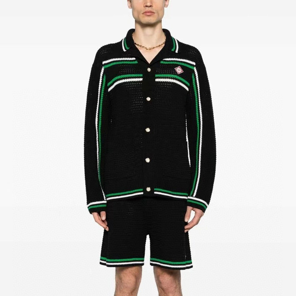 Casablanca Men's Spring And Summer Knitting Stripes Color Blocking Long-sleeved Knitted Sweater Single-breasted Cardigan Casual Knitted Shorts Set  #71324