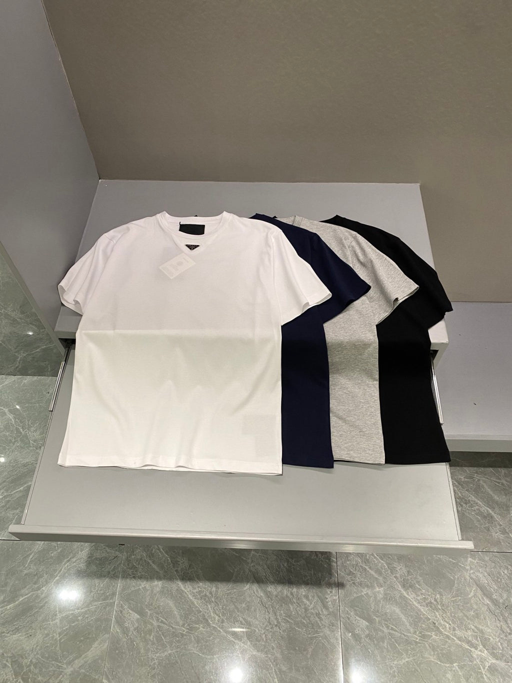 Prada Men's Summer Solid Color Triangle Logo Logo Round Neck Cotton Short Sleeve T-Shirt #75379