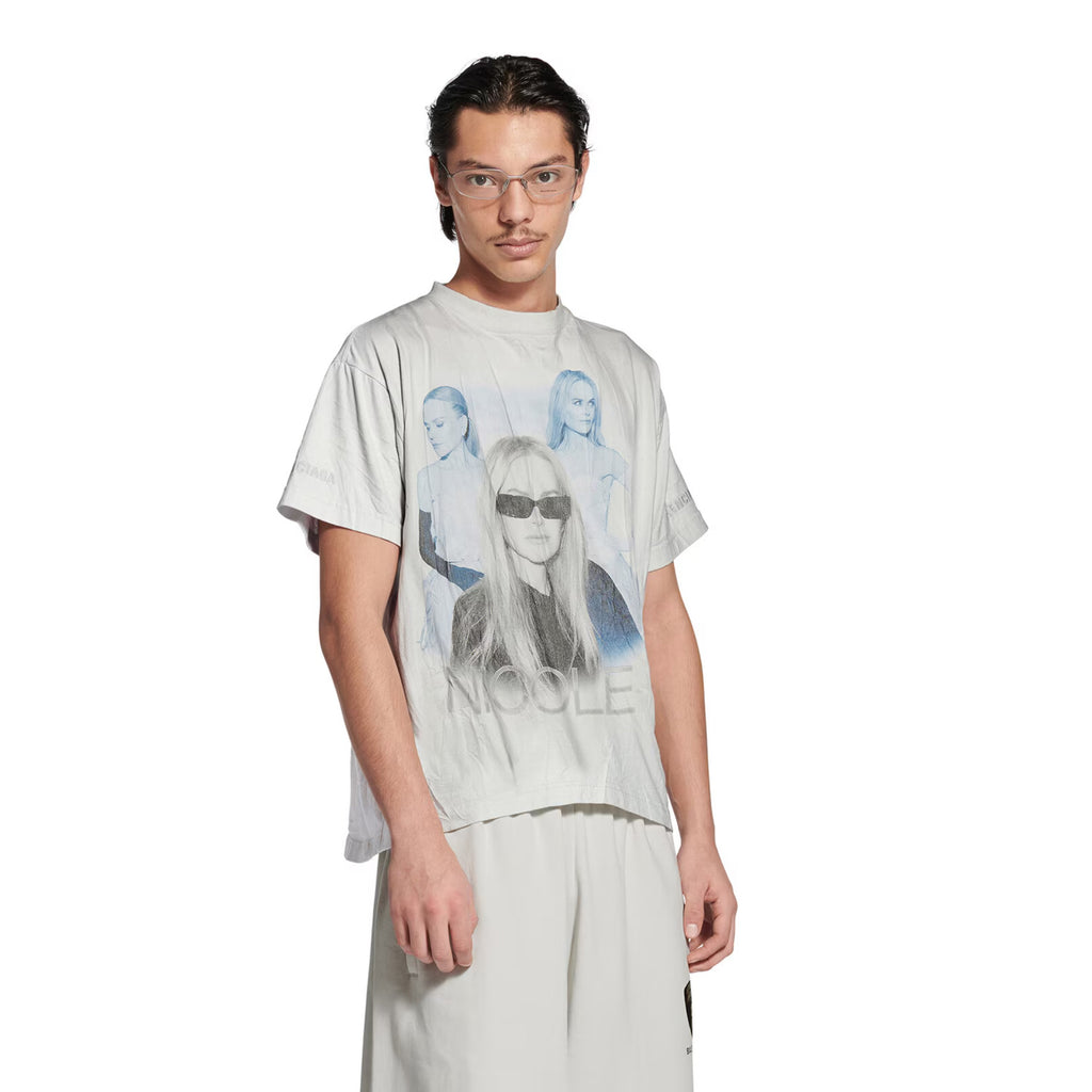 Balenciaga Nicole Kidman Ambassador Signature Portrait Men's Women's Summer Solid Color Pleated Washed Casual Loose Short Sleeve NICOLE BOXY T-Shirt Ngvp #1482