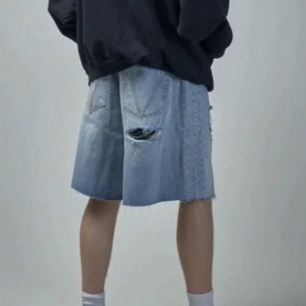 Vetements Men's And Women's Spring/summer Cotton Washed Distressed Denim Shorts With Zipper Loose Wide Leg Jeans Pants Ngvp #8521