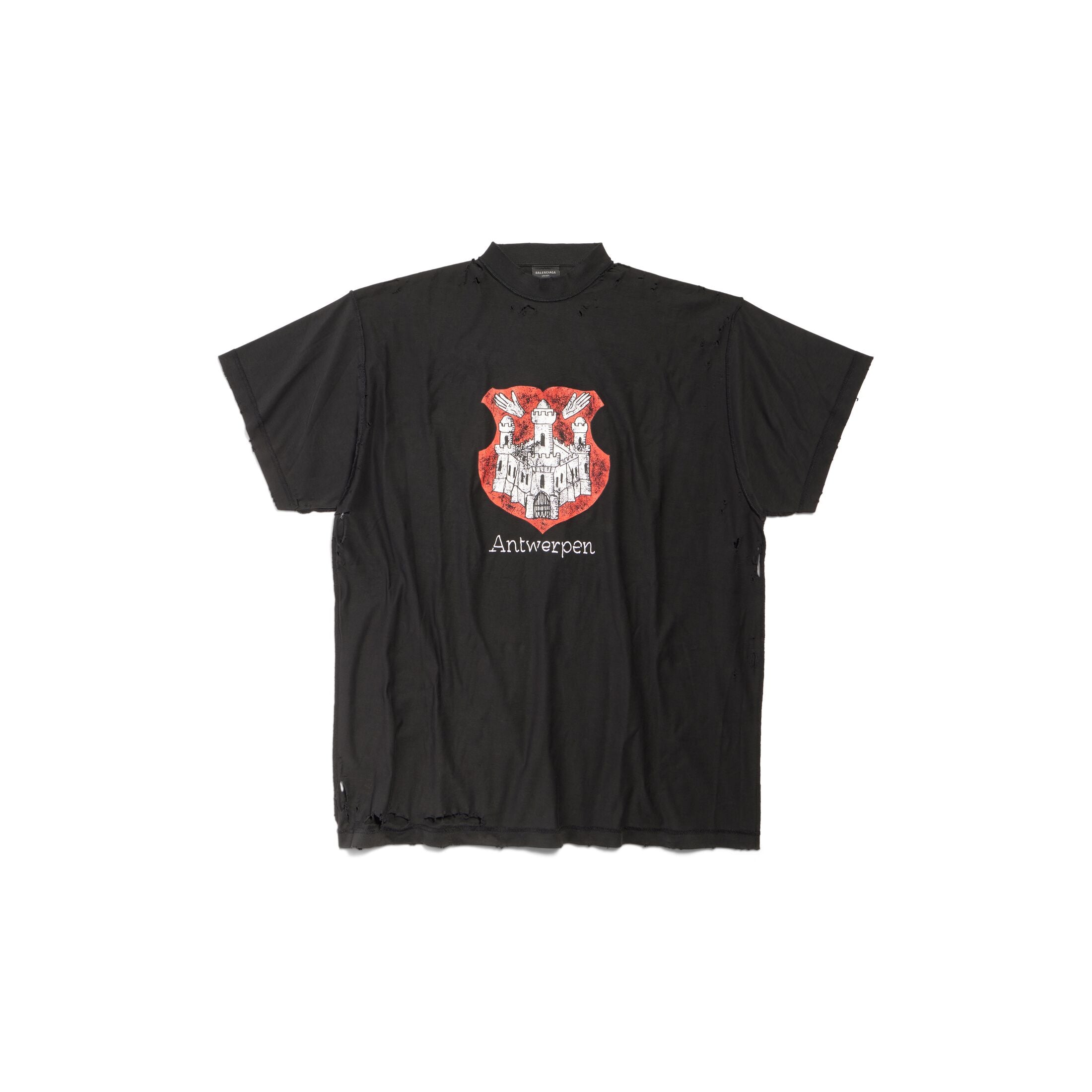 Balenciaga Men's Spring And Summer Black Old Retro Ragged Hole T-shirt Casual Loose Round Neck Oversize Short Sleeve To Ngvp #7972