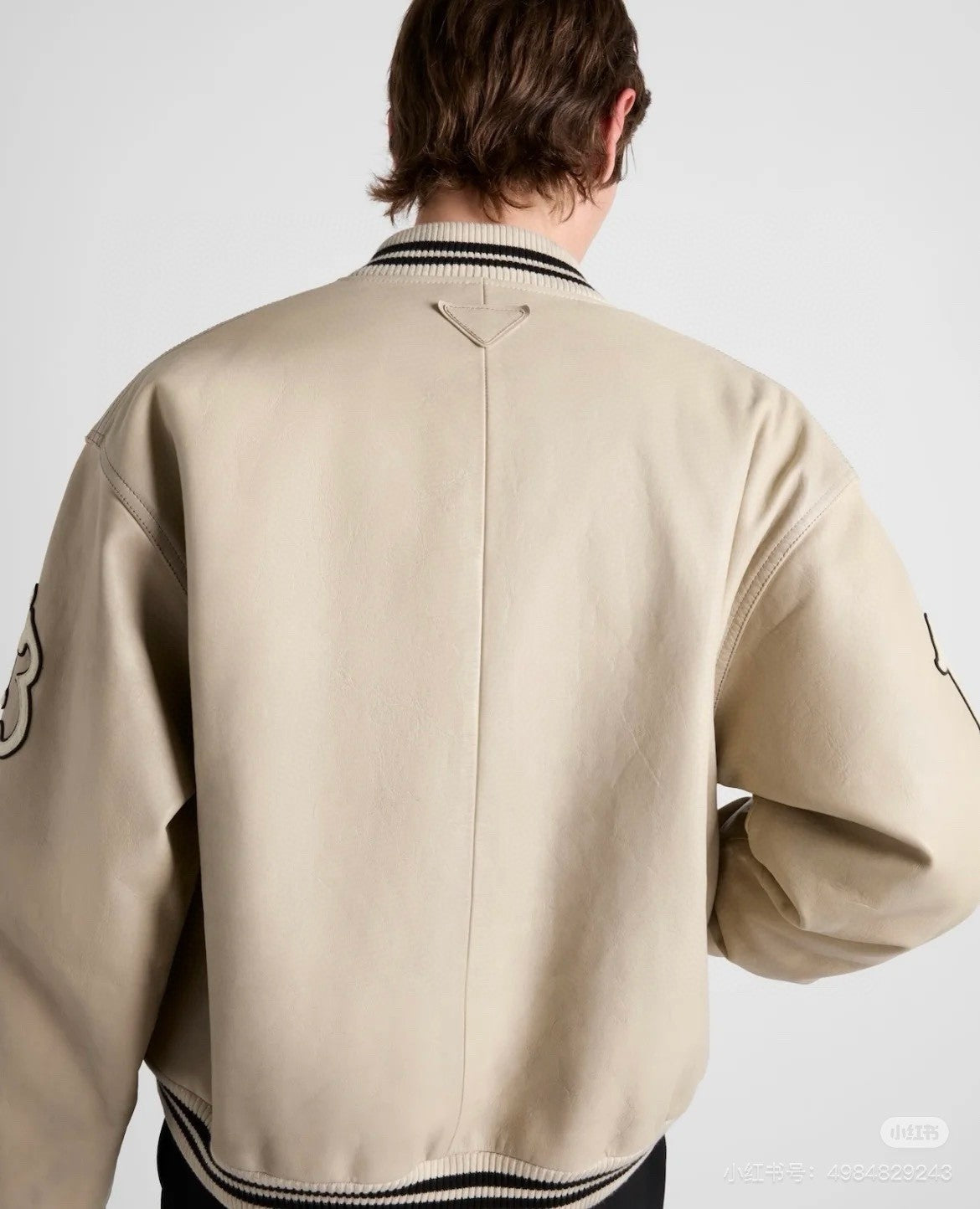 Prada Men's and Women's Spring and Autumn Solid Color Letter Logo Applique Zipper Leather Long Sleeve Jacket #73932