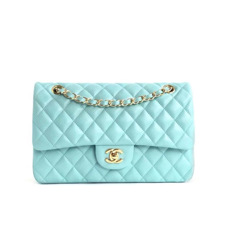 Chanel Women Classic Flap Solid Color Particle Embossed Calfskin Chain Bag Mouth Cover Bag Casual Shoulder Bags CF #71675