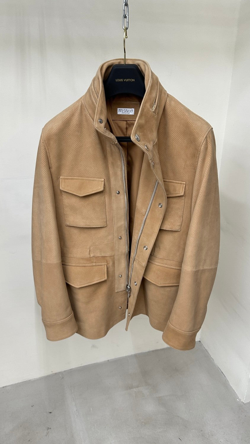 Brunello Cucinelli Men's Autumn And Winter Standing Collar Solid Color Zipper Casual Long Sleeve Goatskin Jacket Ngvp #9349