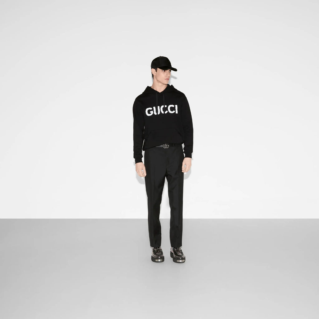Gucci Men's Logo Embroidered Spring/Fall Knit Cotton Solid Color Drawstring Pullover Hoodie Sweatshirt #81576