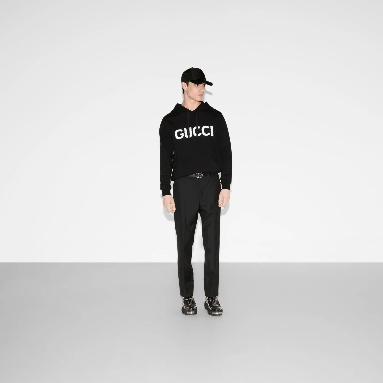 Gucci Men's Logo Embroidered Spring/Fall Knit Cotton Solid Color Drawstring Pullover Hoodie Sweatshirt #81576