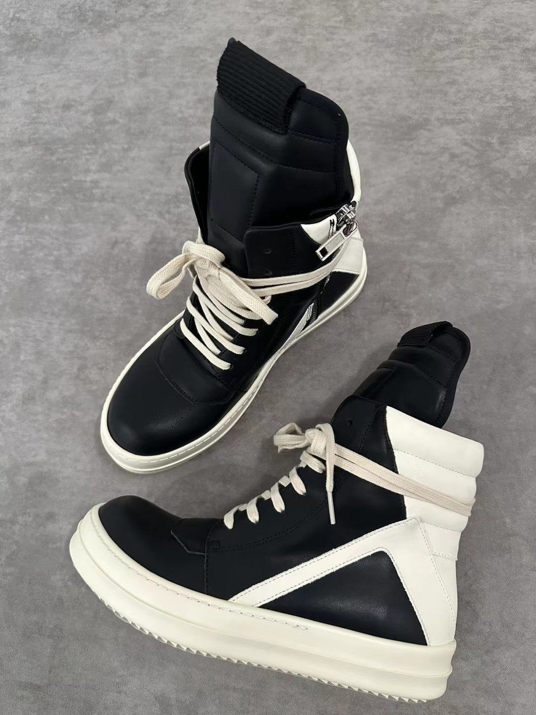 Rick Owens Men's Spring/Fall Fashion Casual Round Toe Lace Up Leather Zipper Thick Sole High Top Sneakers Shoes #78569