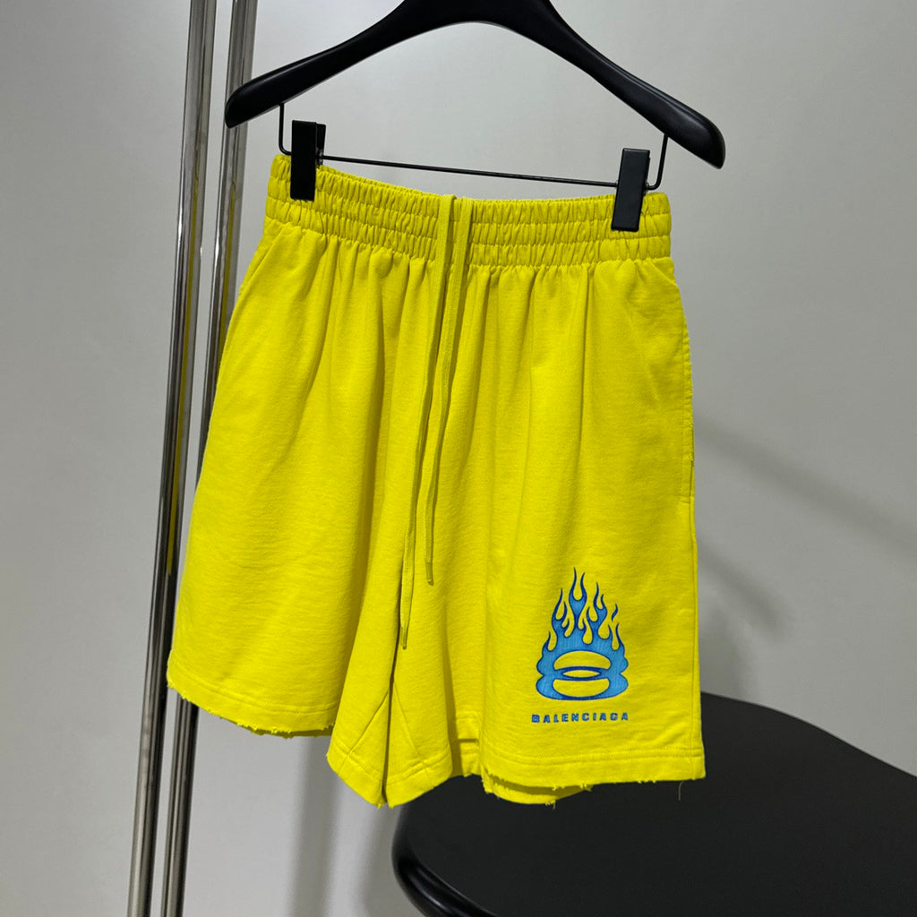 Balenciaga Men's Summer Burning Unity Light Vintage Plain Knit Large Silhouette Short Sleeve T-Shirt Stretch Mid Waist Cotton Shorts Pants Set Suit #99724