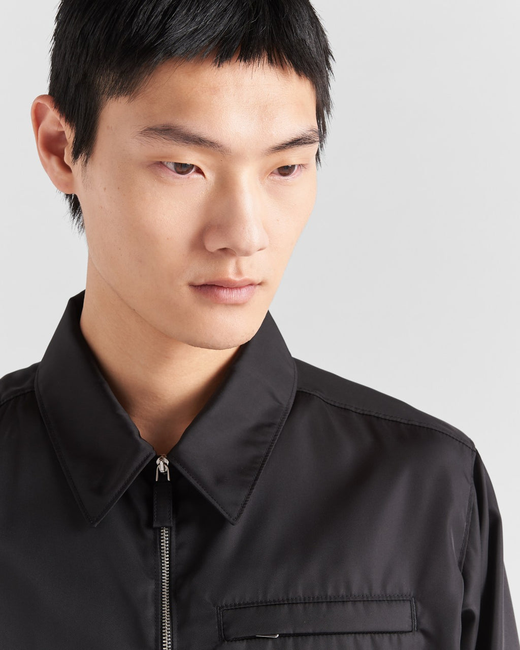 Prada Men's Fall/Winter Fashion Casual Solid Color Collared Zipper Nylon Triangular Logo Shirt Style Jacket #79153