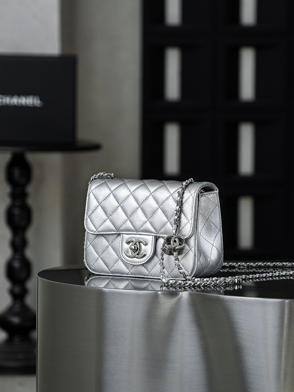 Chanel Classic Flap CF Lambskin Chain Bag Shoulder Bag Women's Silver #334148