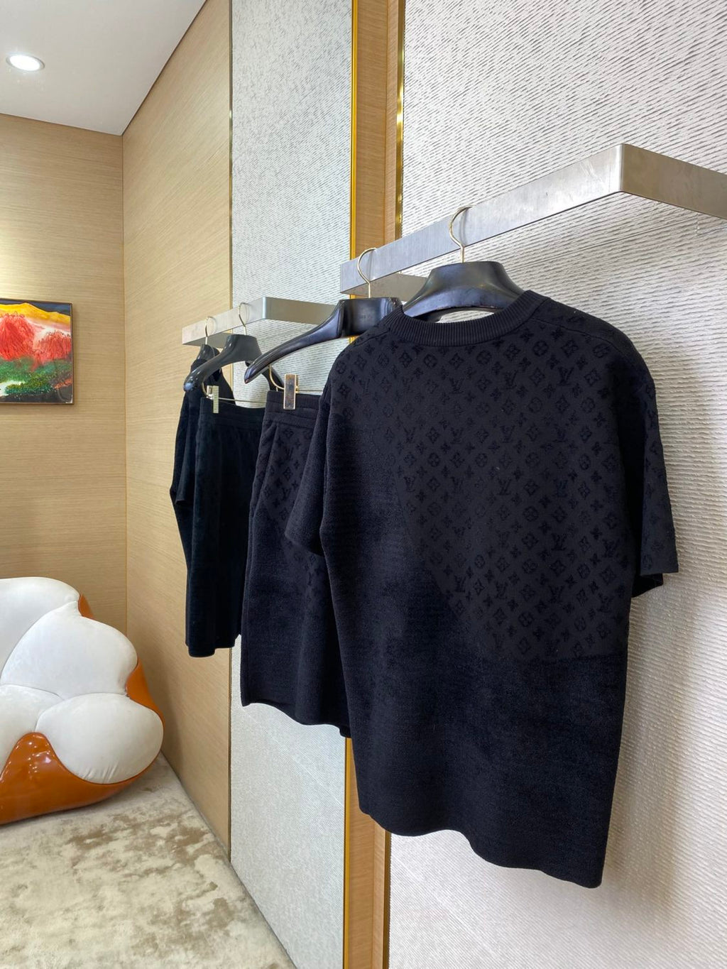 Louis Vuitton Men's Summer Solid Color Letter Printed Cotton Round Neck Short Sleeve T-Shirt Casual Shorts Set Suit #75316