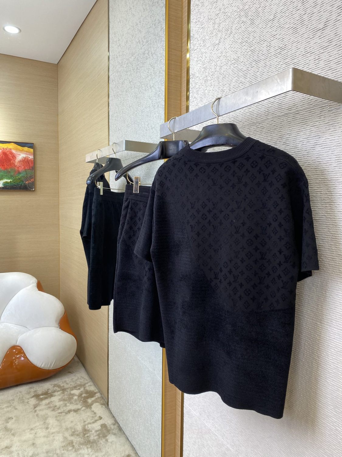 Louis Vuitton Men's Summer Solid Color Letter Printed Cotton Round Neck Short Sleeve T-Shirt Casual Shorts Set Suit #75316