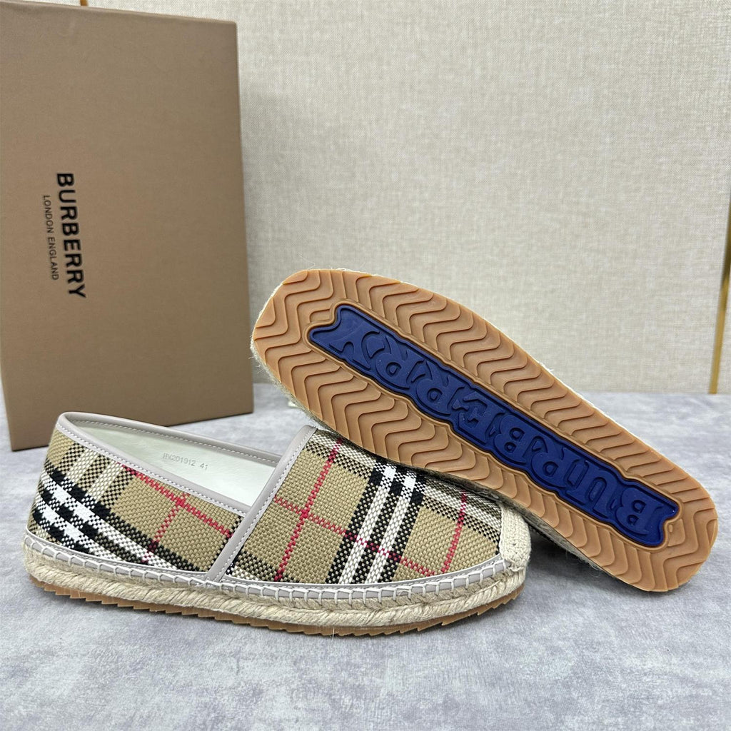 Burberry Men's Spring Summer Check Print Mews Cotton Woven Loafers Shoes #76884