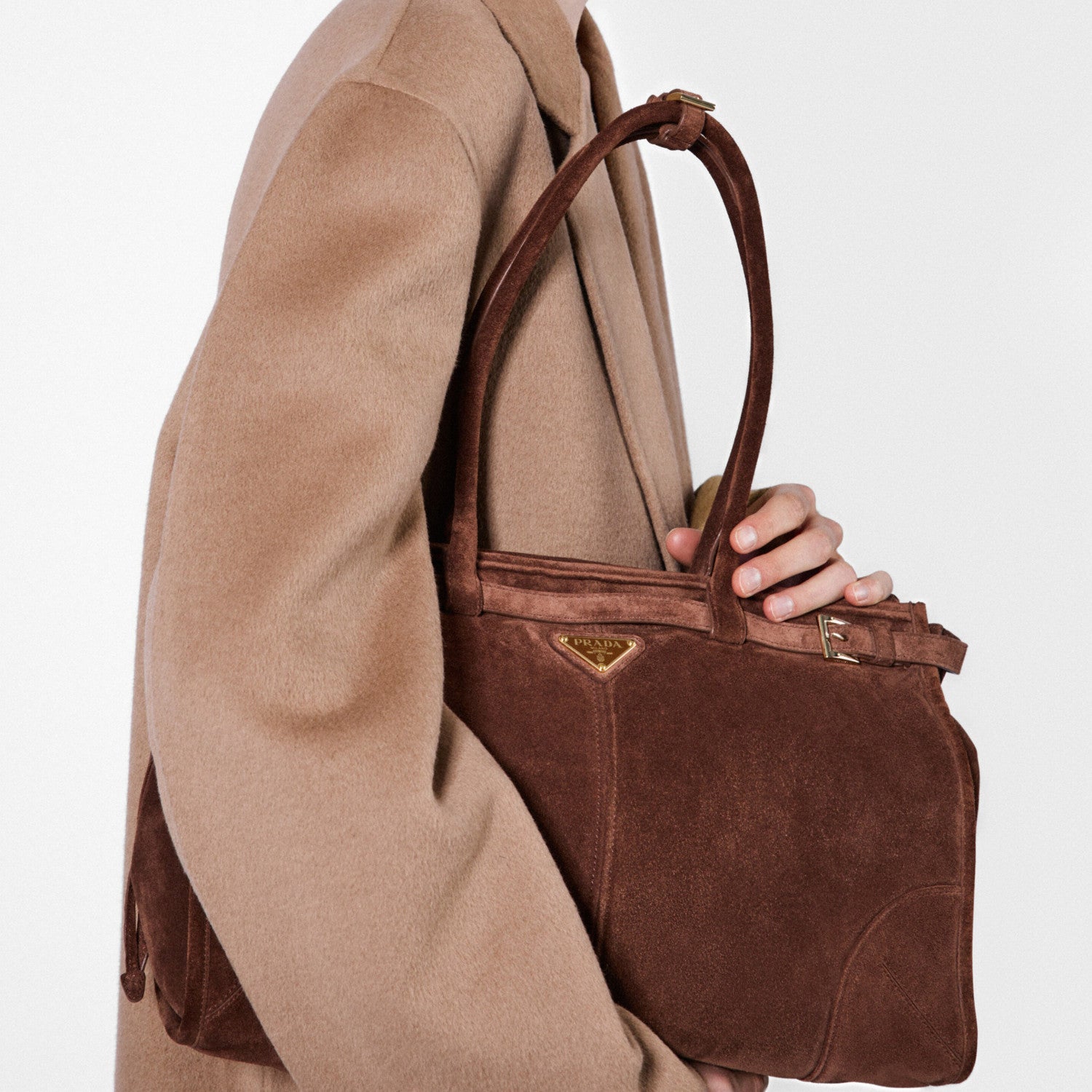 Prada Bonnie Soft Lux Women's Solid Colour Classic Fashion Large Suede Leather Handbag With Metal Triangle Logo Zipper Closure Tote Bag Bags 1BA439 #78152