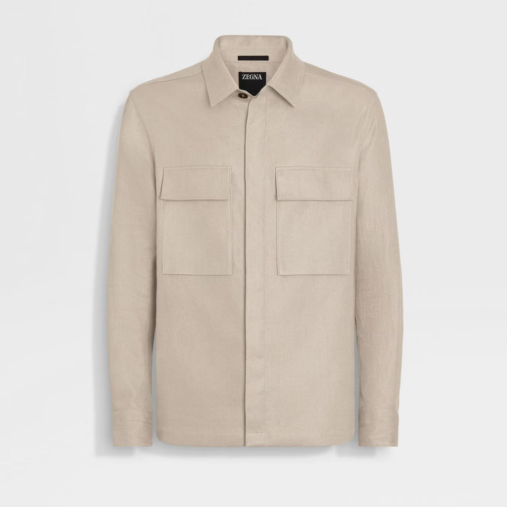 Ermenegildo Zegna Oasi Lino Shirt Jacket Men's Spring And Summer Lapel Single-breasted Pocket Temperament Shirt Simple Commuter Jacket Ngvp #1185