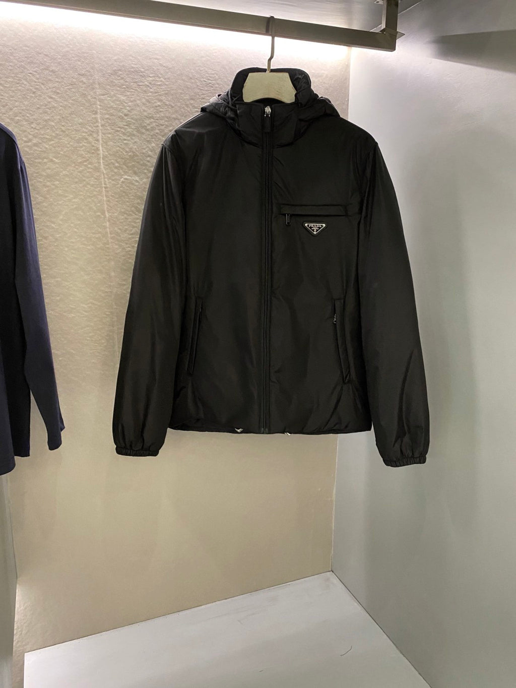 Prada Men's Autumn and Winter Solid Color Letter Logo Hooded Warm Zipper Long Sleeve Puffer Down Jacket #73867