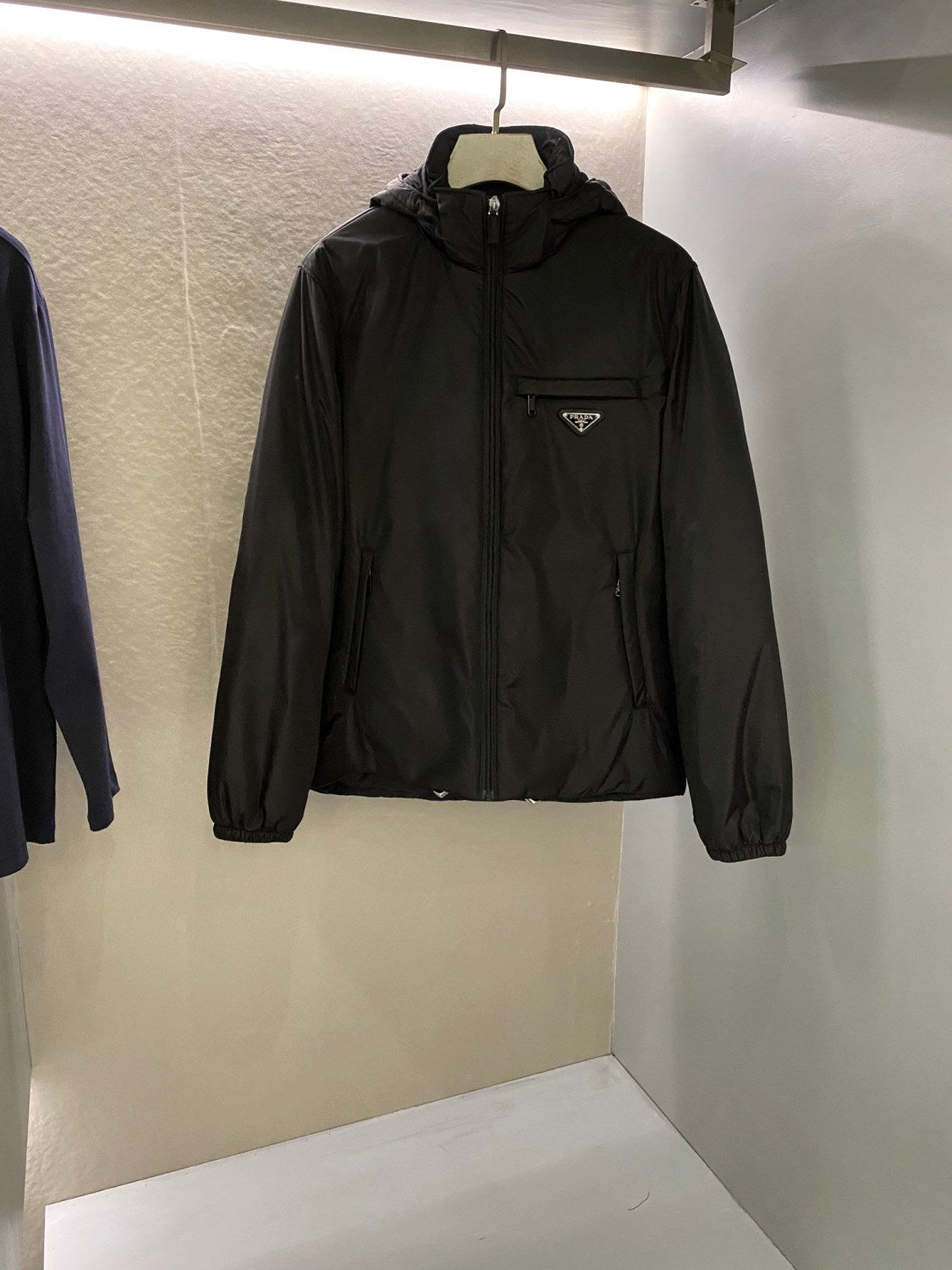 Prada Men's Autumn and Winter Solid Color Letter Logo Hooded Warm Zipper Long Sleeve Puffer Down Jacket #73867