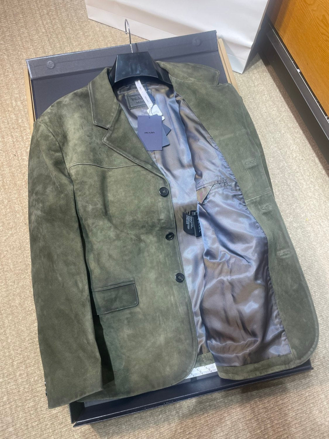 PRADA Men's Forest Green Suede Jacket #333462
