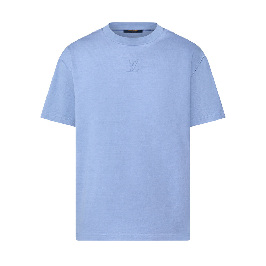 Louis Vuitton Men's And Women's Blue Embossed Logo Loose Round Neck Short Sleeve T-shirt #98495