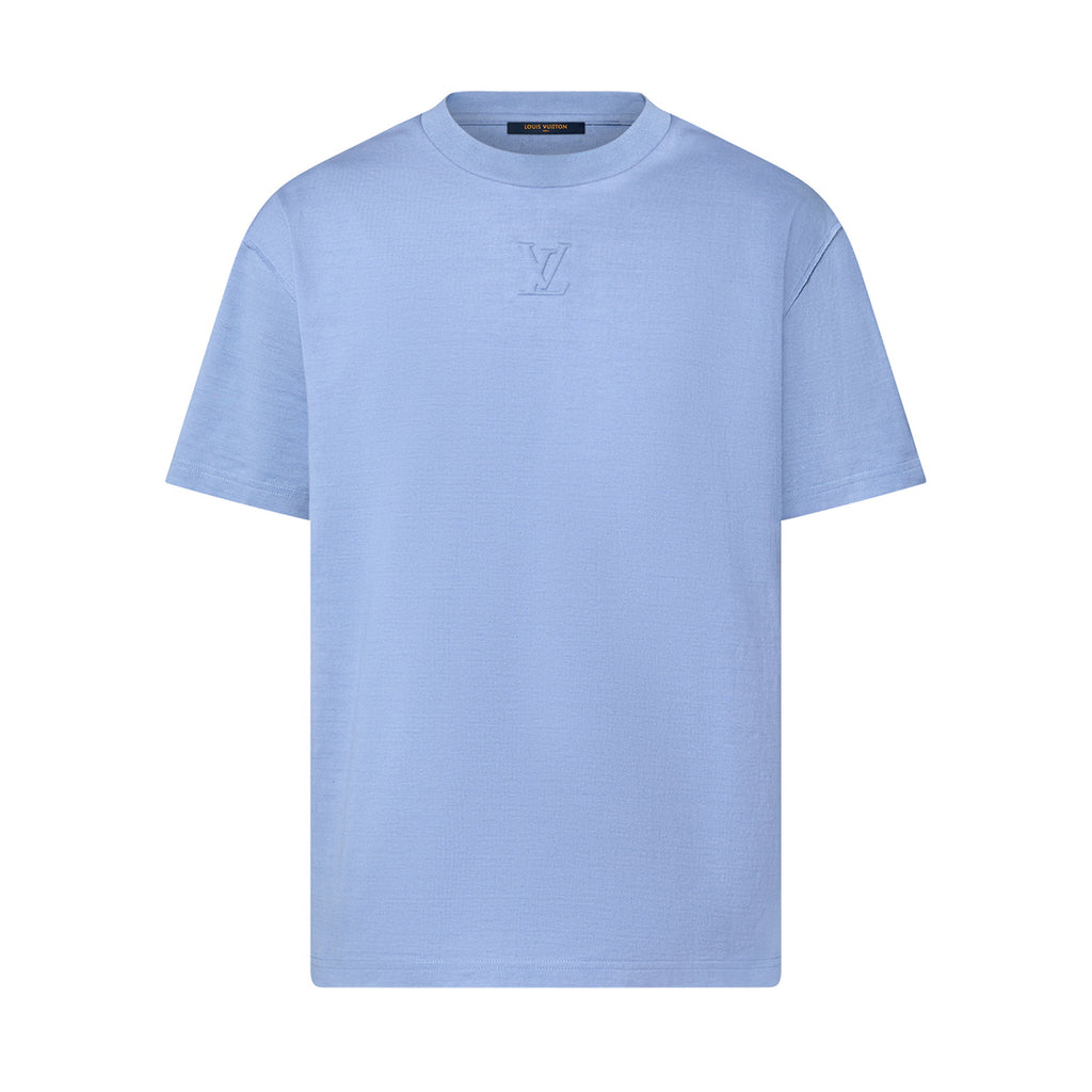 Louis Vuitton Men's And Women's Blue Embossed Logo Loose Round Neck Short Sleeve T-shirt #98495