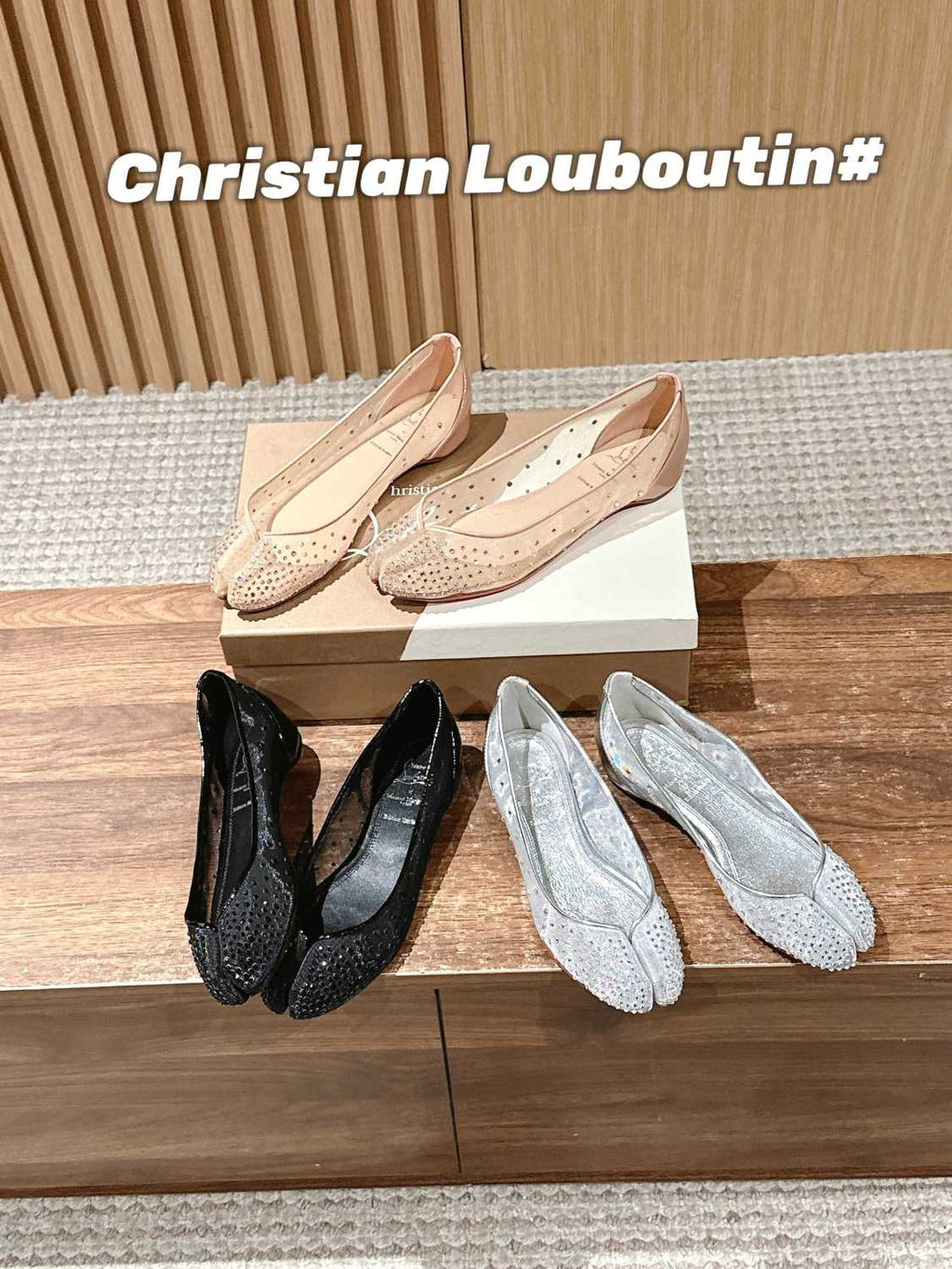 Christian Louboutin X Maison Margiela Women's Spring And Summer Mesh Drill Split-toe Flat Shoes Temperament Luxury Red Bottom Within The High Single Shoes Ngvp #1598