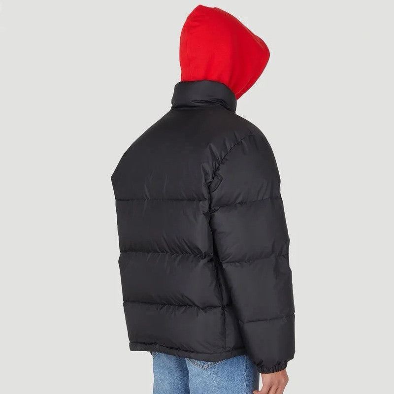 Gucci Men's And Women's Winter Fashion Casual High Neck Single Button Red Green Striped Webbing Contrast Collar Detachable Sleeves Down Jacket #79374