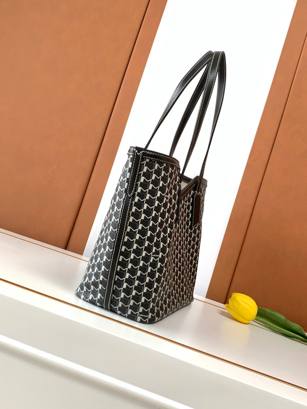 Moynat M Canvas Women's Classic Fashion Black And White Patchwork Canvas Tote Bag With Hook And Eye Closure Dual Use Handles And Shoulder Strap Bag Bags #78711