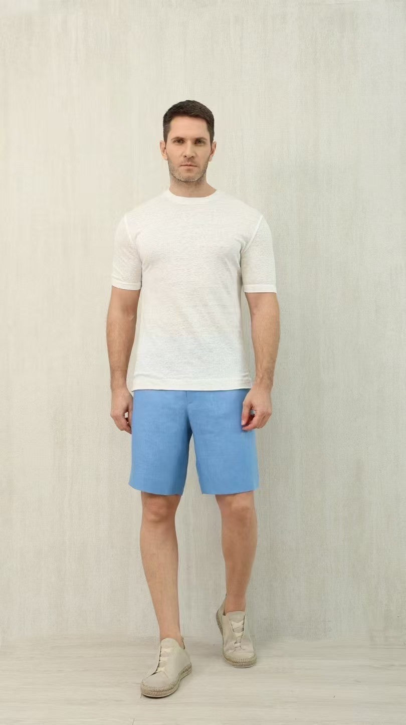 Ermenegildo Zegna Men's Summer Mid Waist Straight Solid Color Linen Casual Shorts Ngvp #1234
