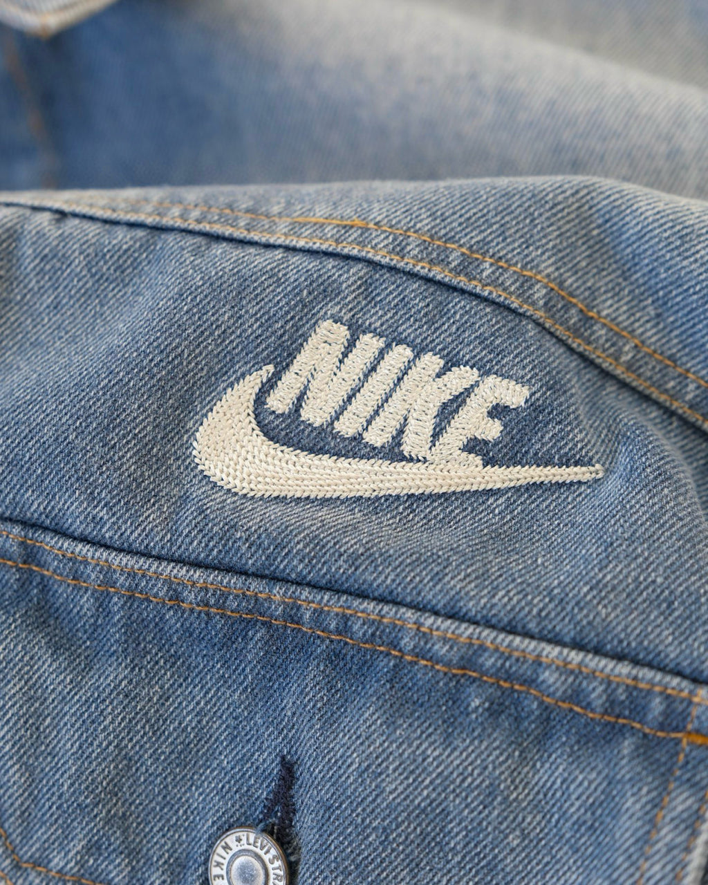 Nike x Levi's Men's Spring/fall Fashion Casual Loose Fit Single Breasted Collared Double Pocket Denim Jacket Letter Printed Loose Fit Casual Denim Pants Suit Set #78496