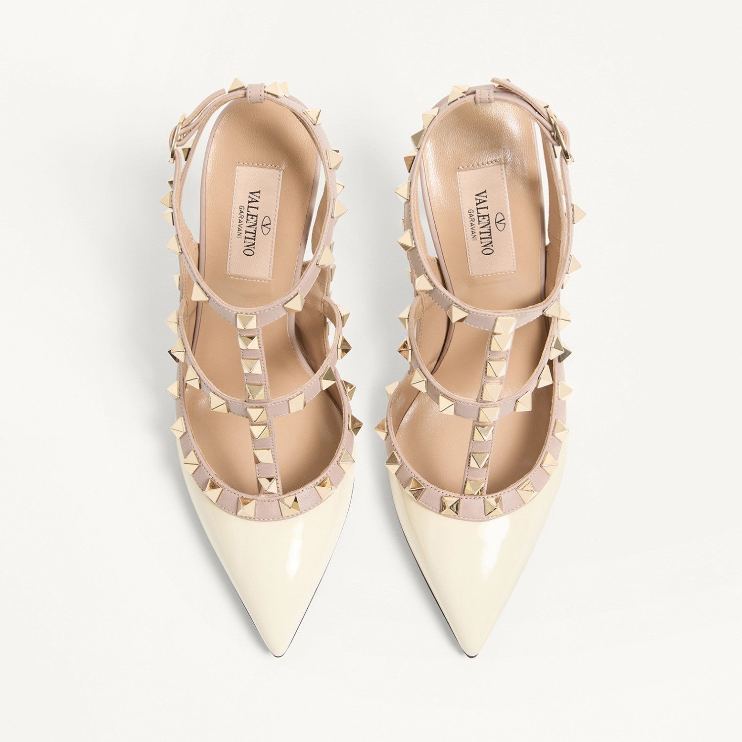 Valentino ROCKSTUD Women's Summer Classic Pointed-Toe Open-Back Stiletto Patent Leather Lace Up Studded Double-Strap High Heels #78999